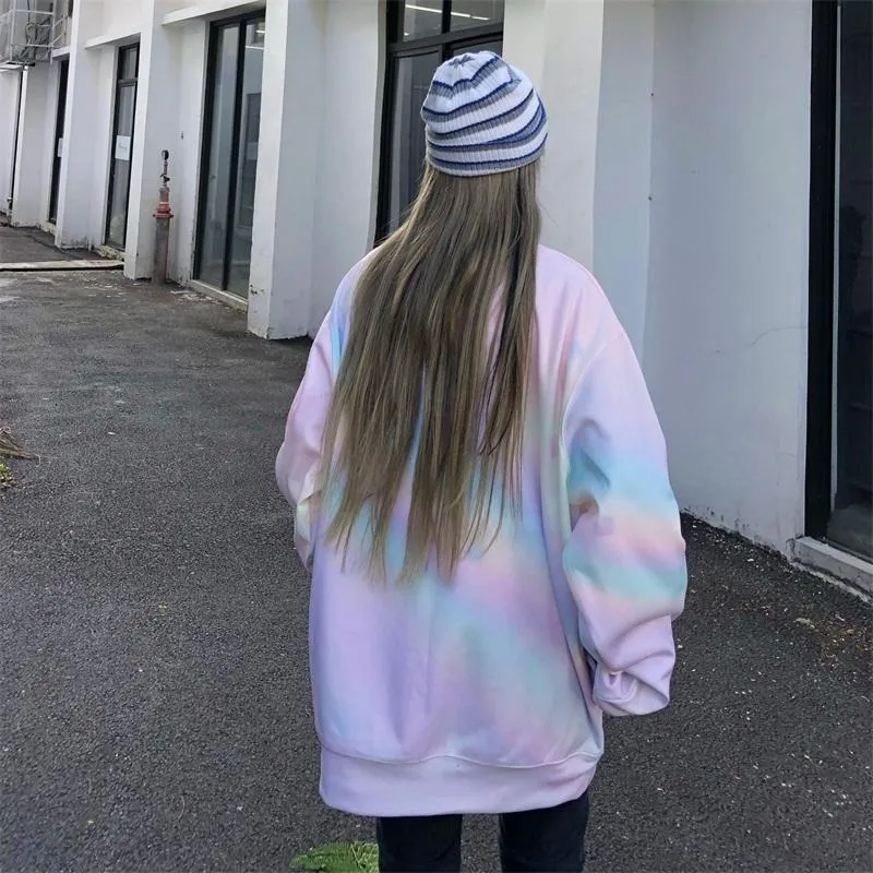 Pink Blue Pastel Aesthetic Tie Dye Oversized Sweatshirt