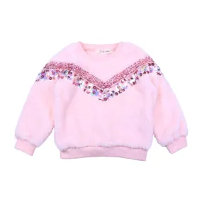 Pink Sequin Floral Sherpa Fleece Sweatshirt