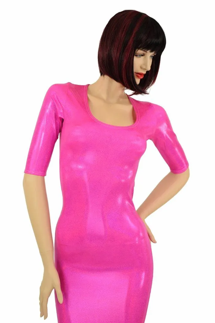 Pink Sparkly Half Sleeve Wiggle Dress