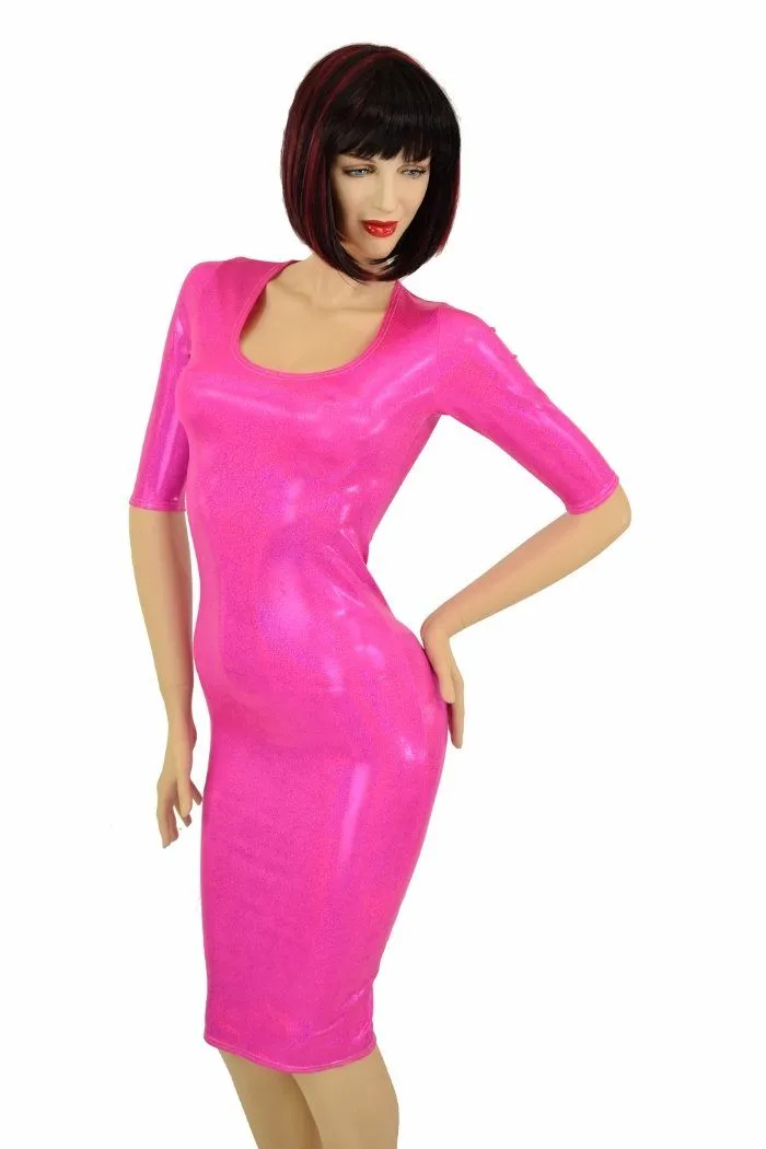 Pink Sparkly Half Sleeve Wiggle Dress