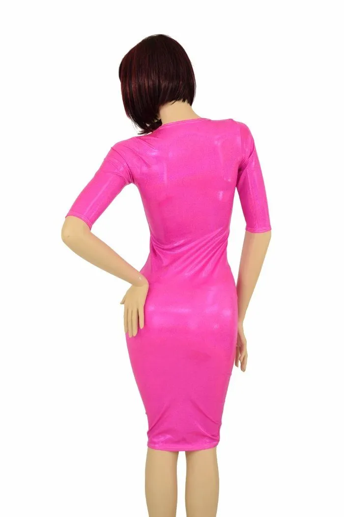 Pink Sparkly Half Sleeve Wiggle Dress