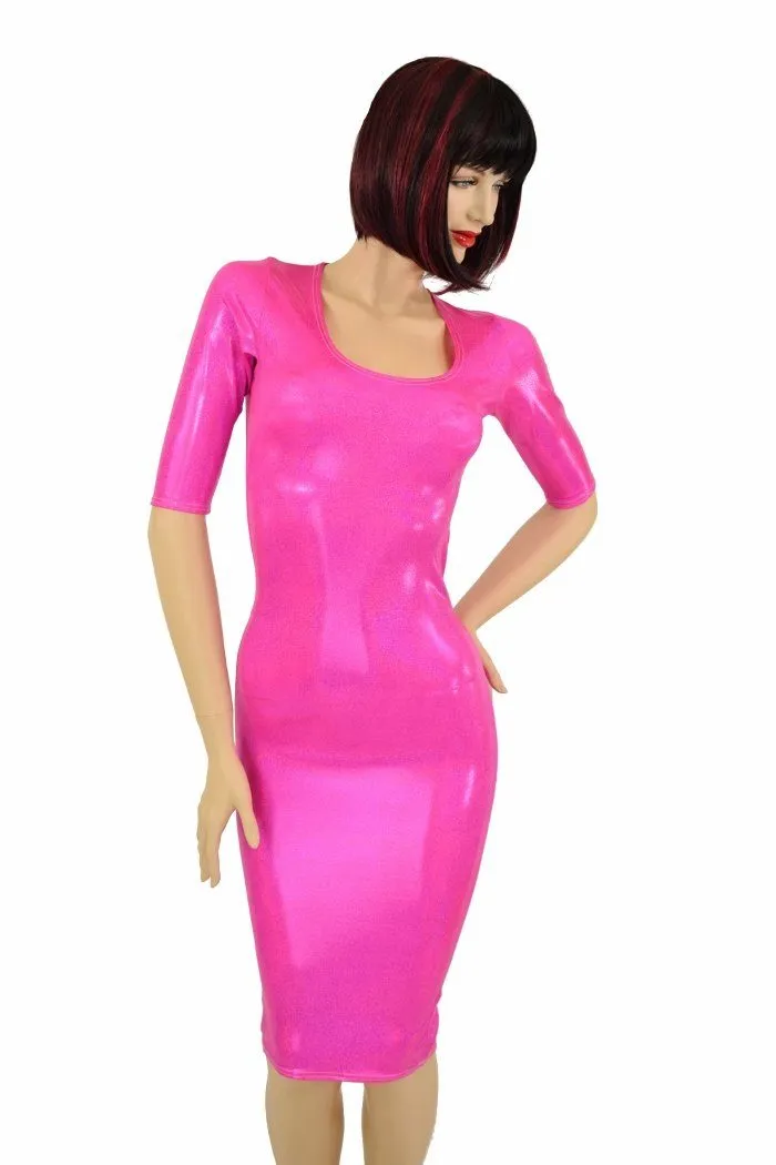 Pink Sparkly Half Sleeve Wiggle Dress