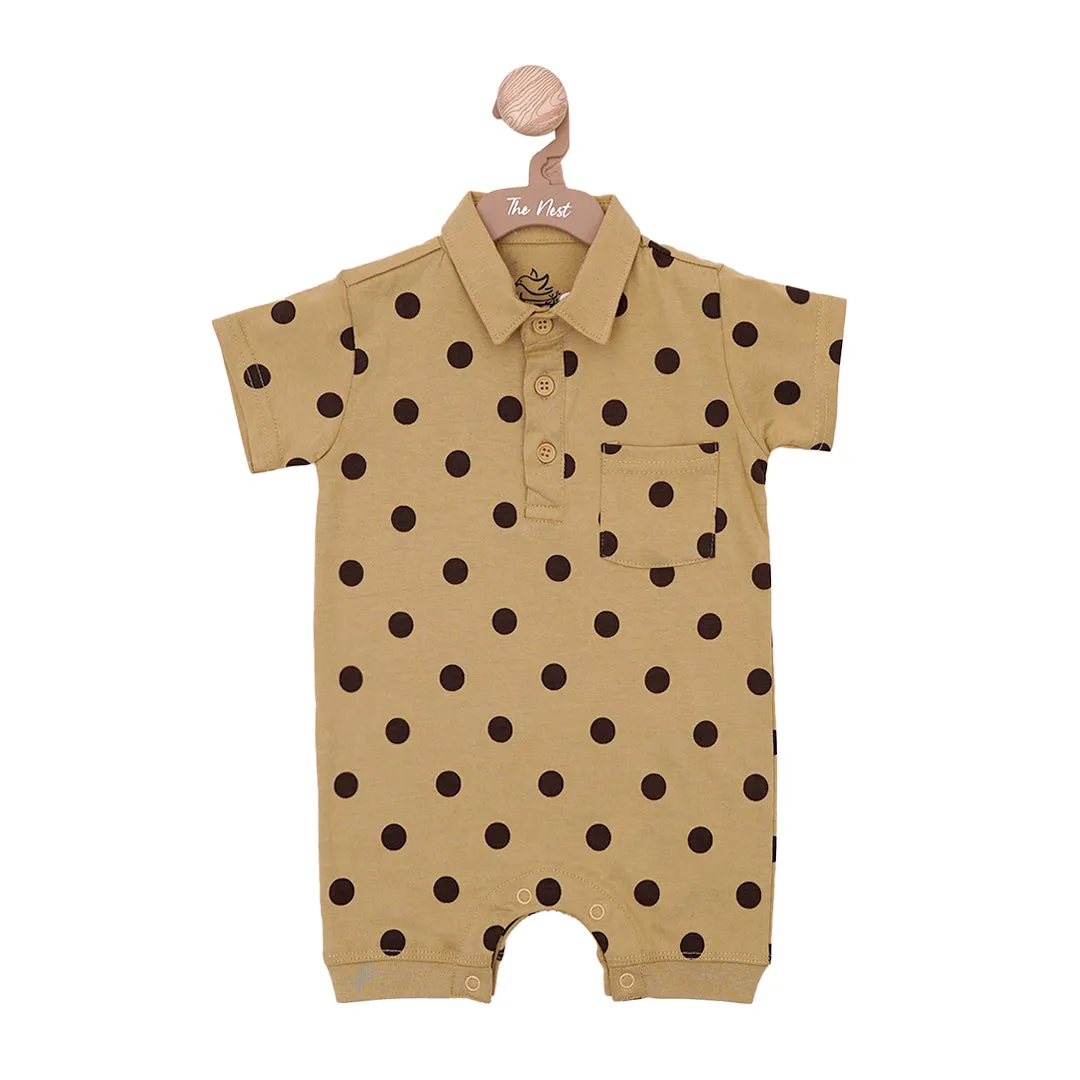 Polka-Dot Henley Baby Romper