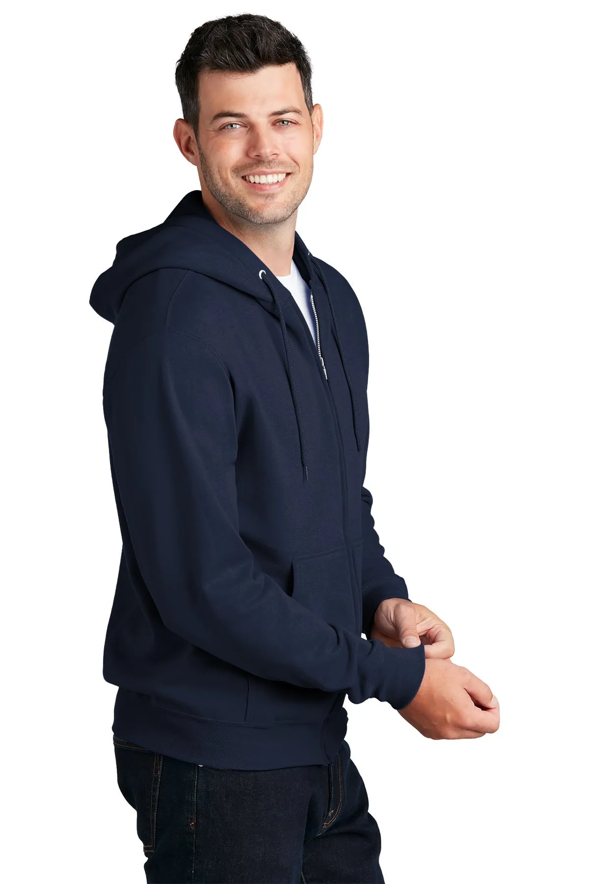 Port & Company Core Fleece Branded Zip Hoodies, Navy