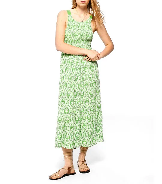 Printed Bow Back Midi Dress Green