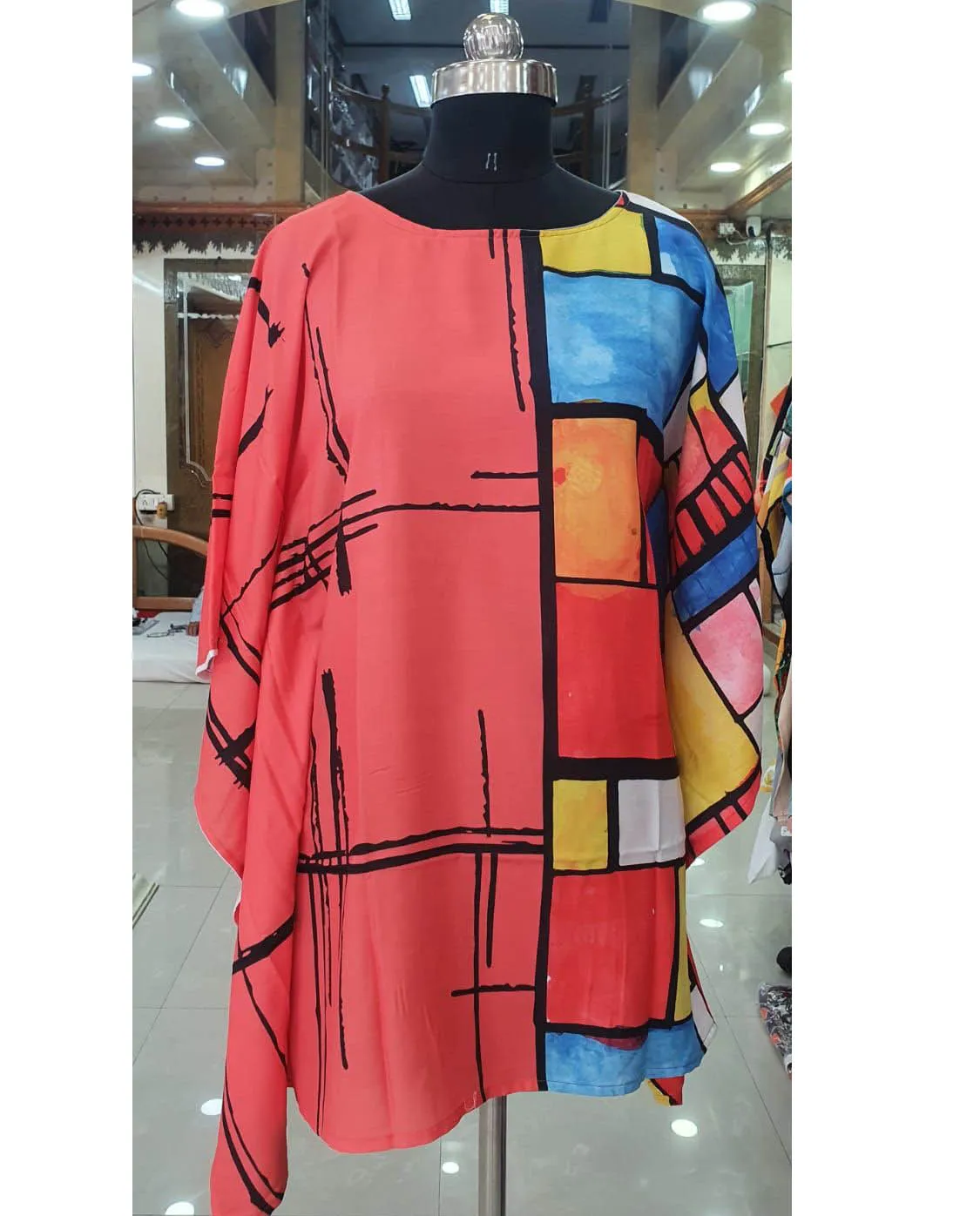 Printed Rayon Orange Kaftan Tunic tops for Ladies