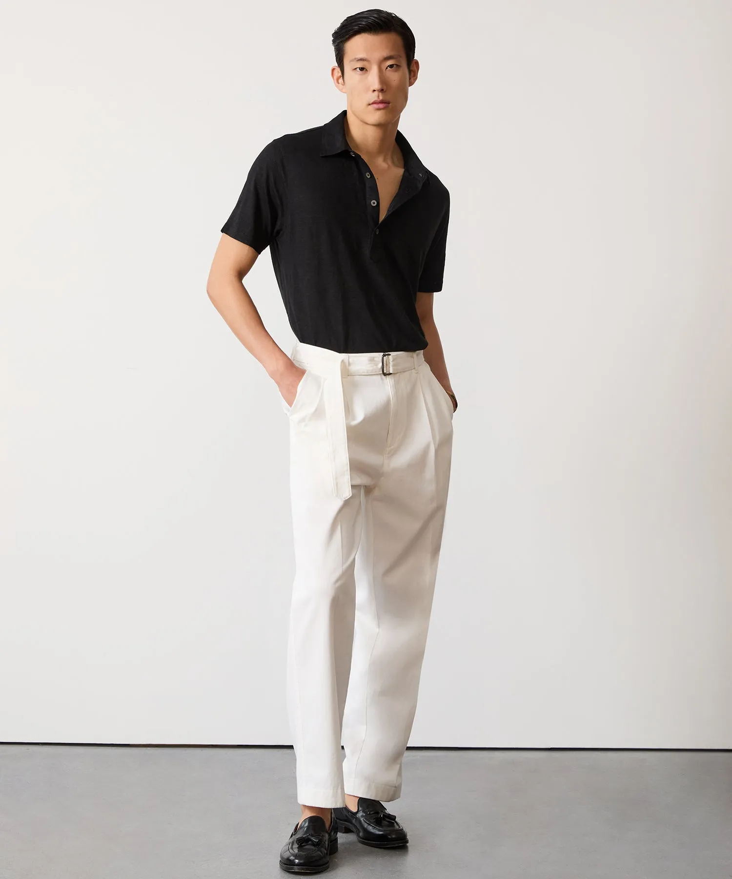 Relaxed Cotton Self Belted Trouser in White