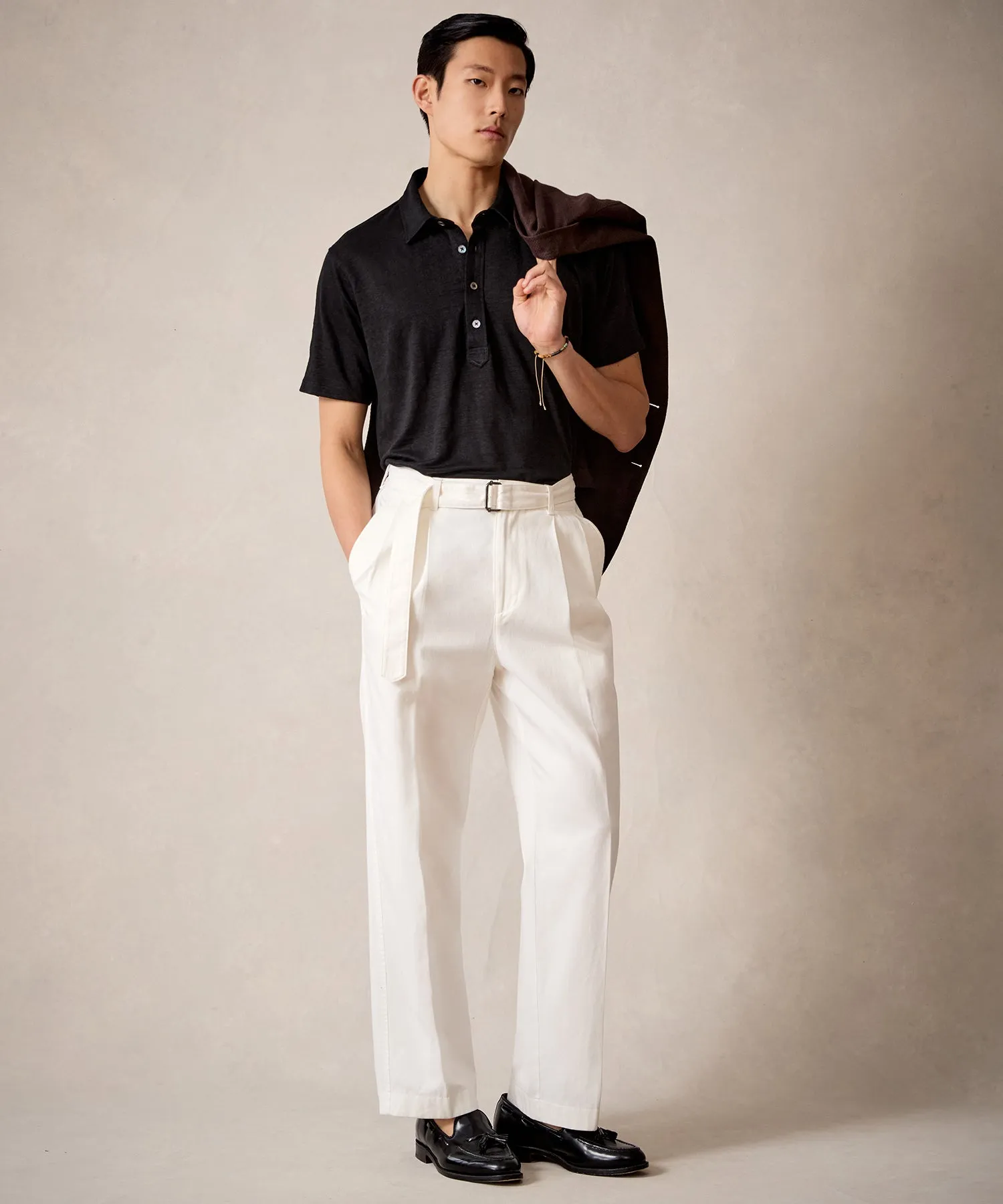 Relaxed Cotton Self Belted Trouser in White