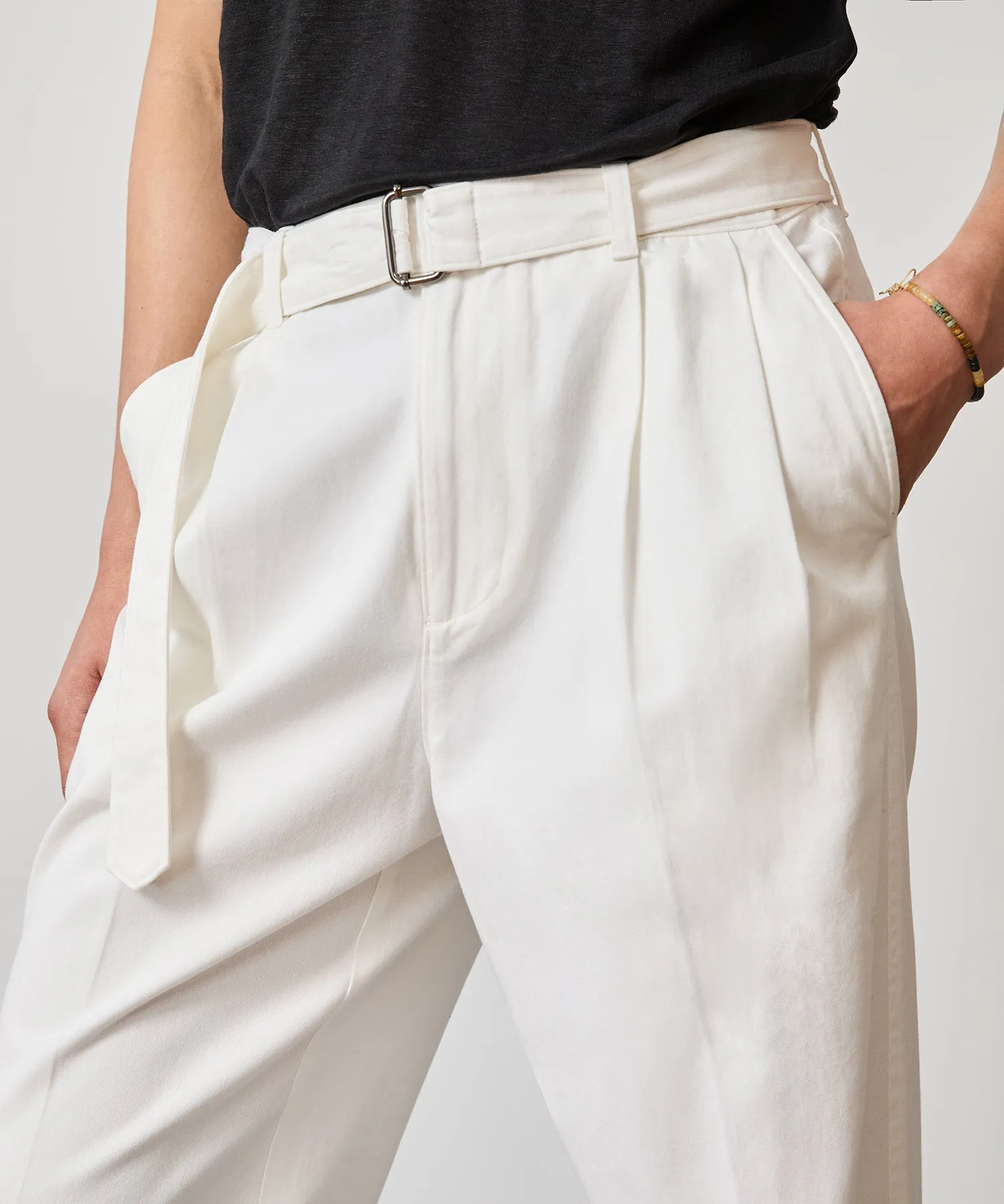 Relaxed Cotton Self Belted Trouser in White