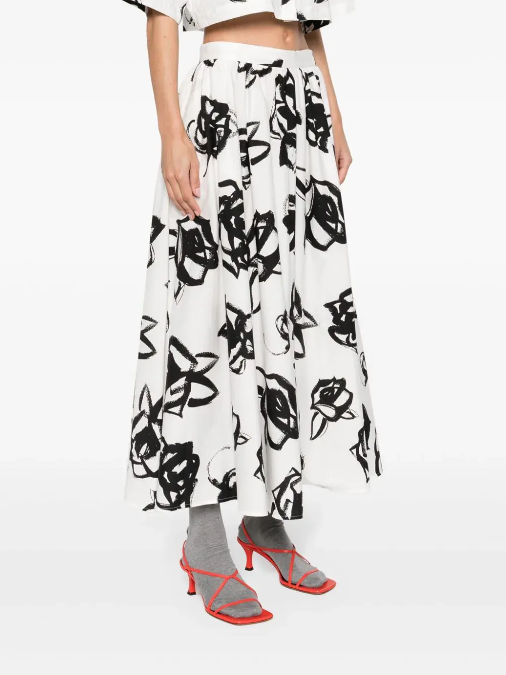 Rosette Print Midi Skirt