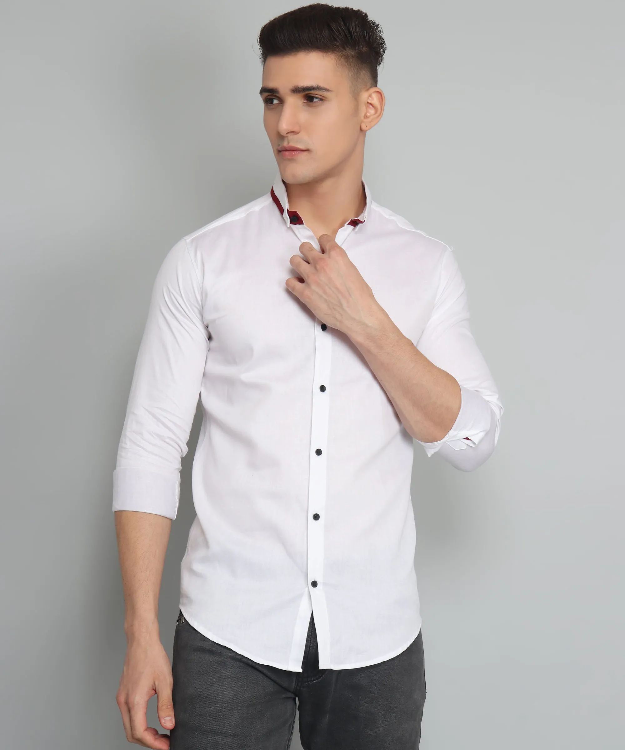 Rough Premium White Solid Casual Cotton Button-Up Shirt For Men