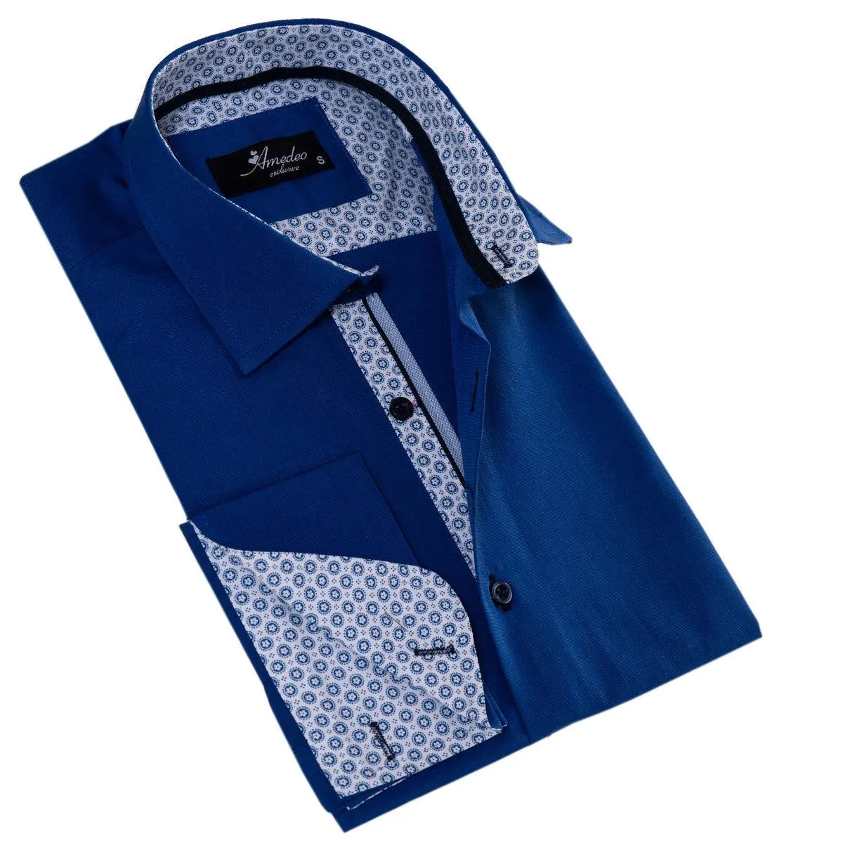 Royal Blue & White Printed Slim Fit Shirt