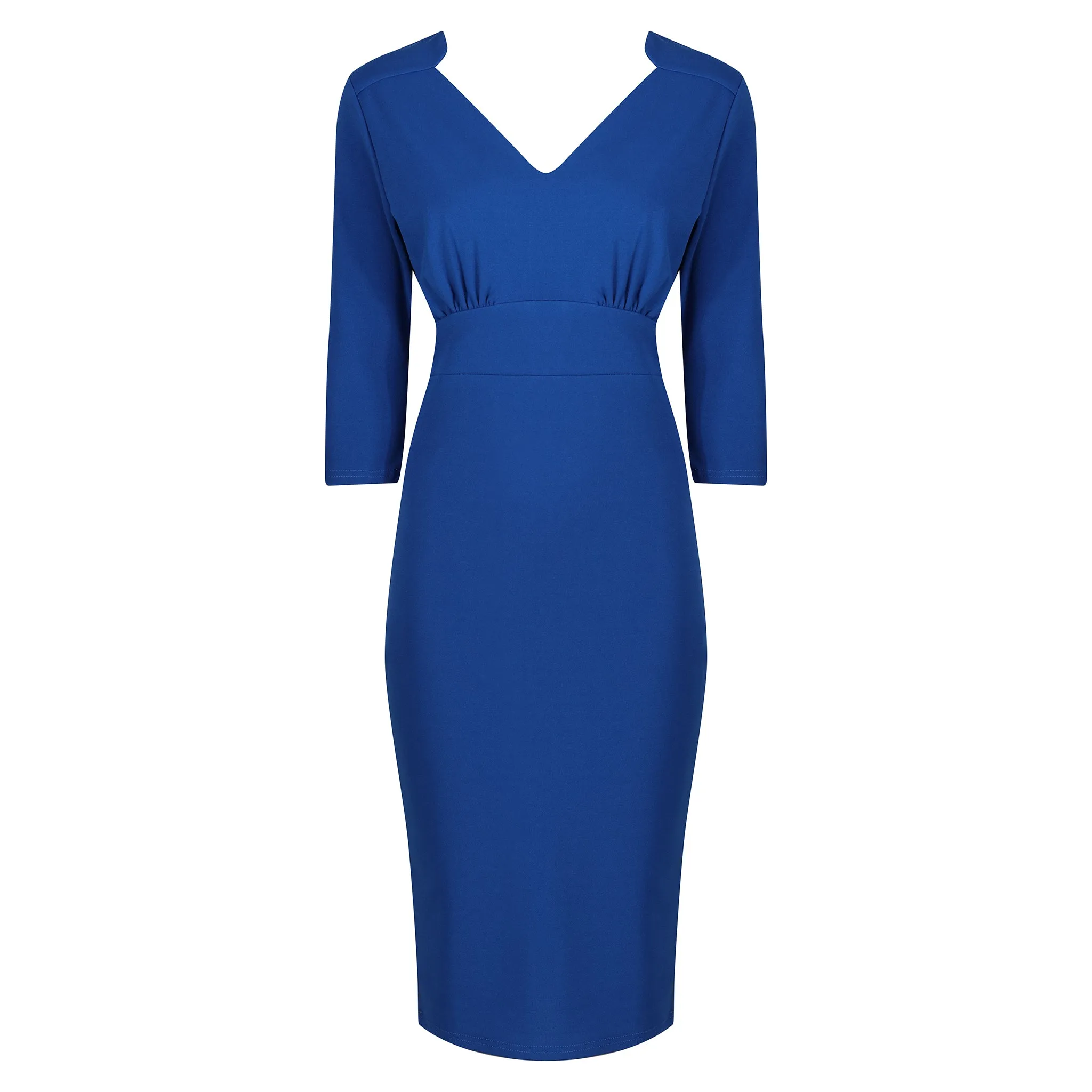 Royal Blue Vintage 3/4 Sleeve Bodycon Midi Pencil Dress