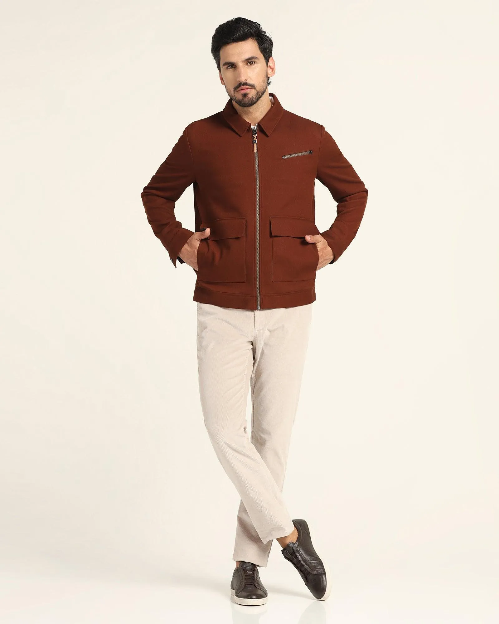 Rust Textured Zipper Jacket - Kai