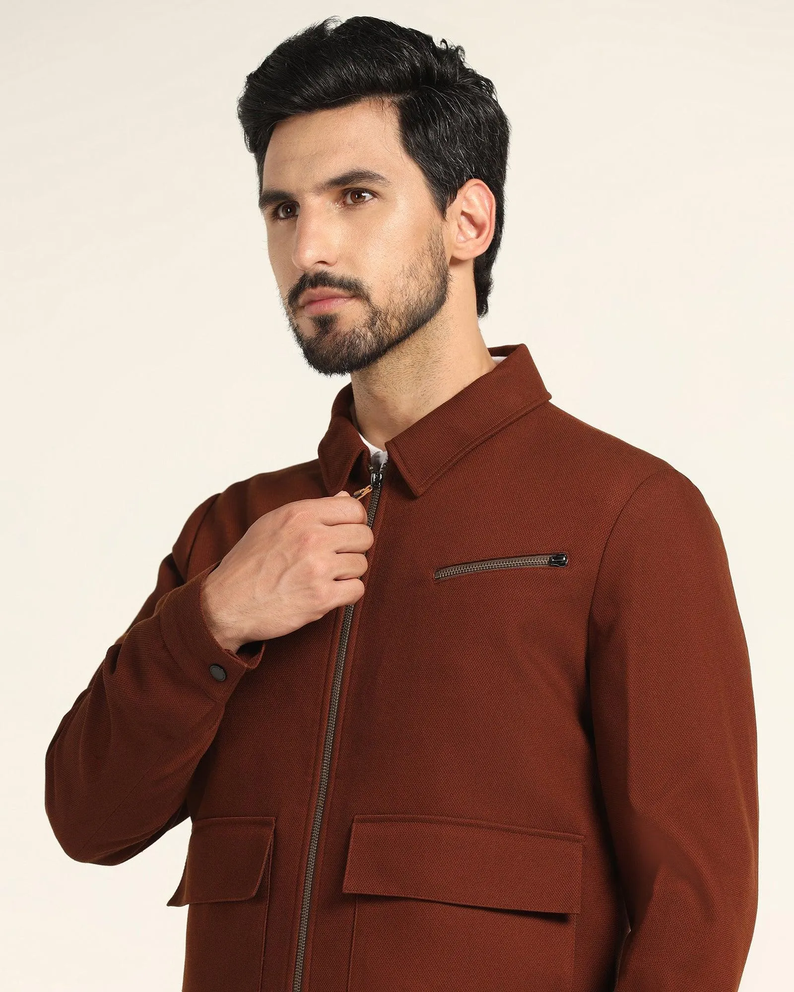 Rust Textured Zipper Jacket - Kai