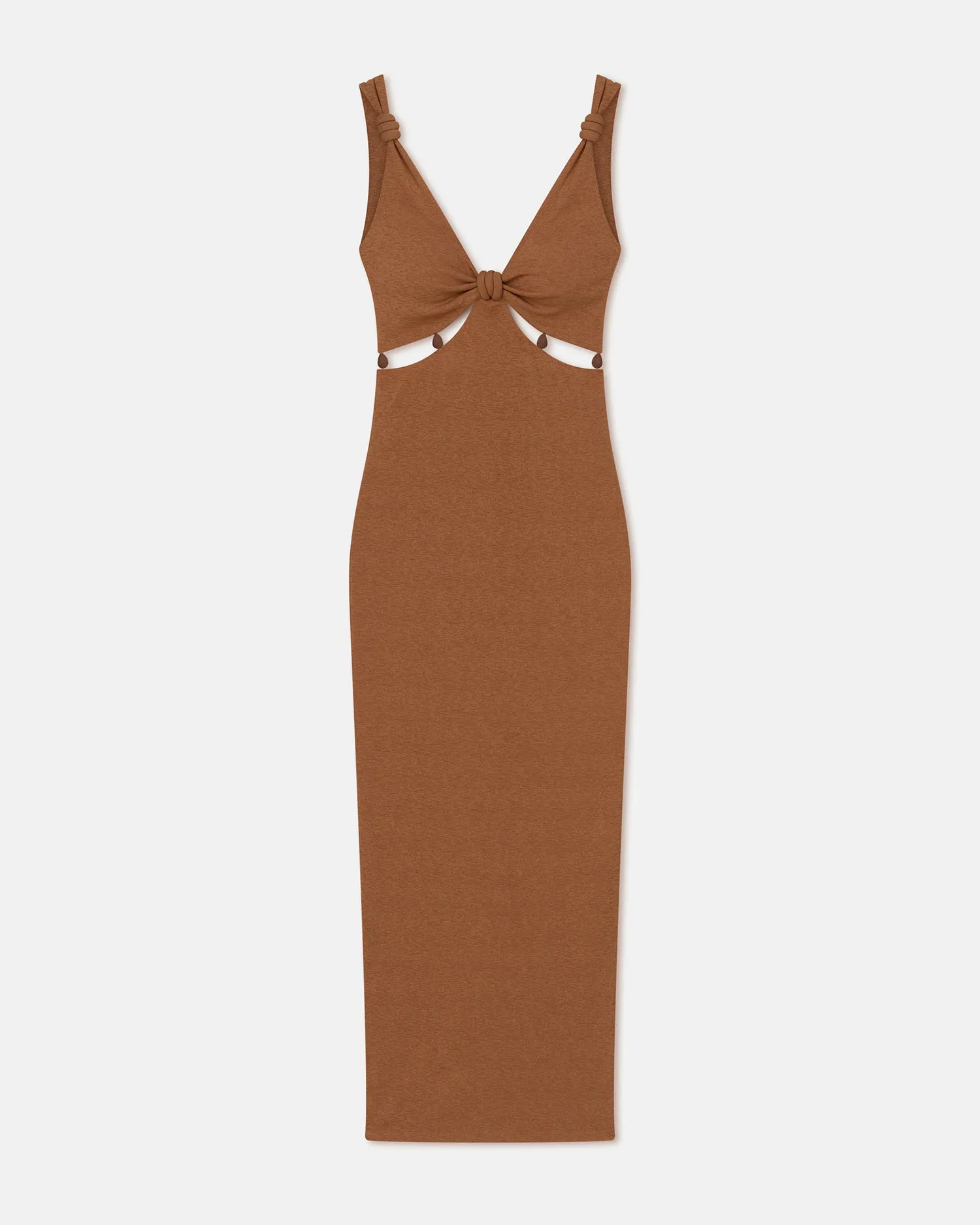 Saar - Beaded Mesh-Jersey Midi Dress - Caramel