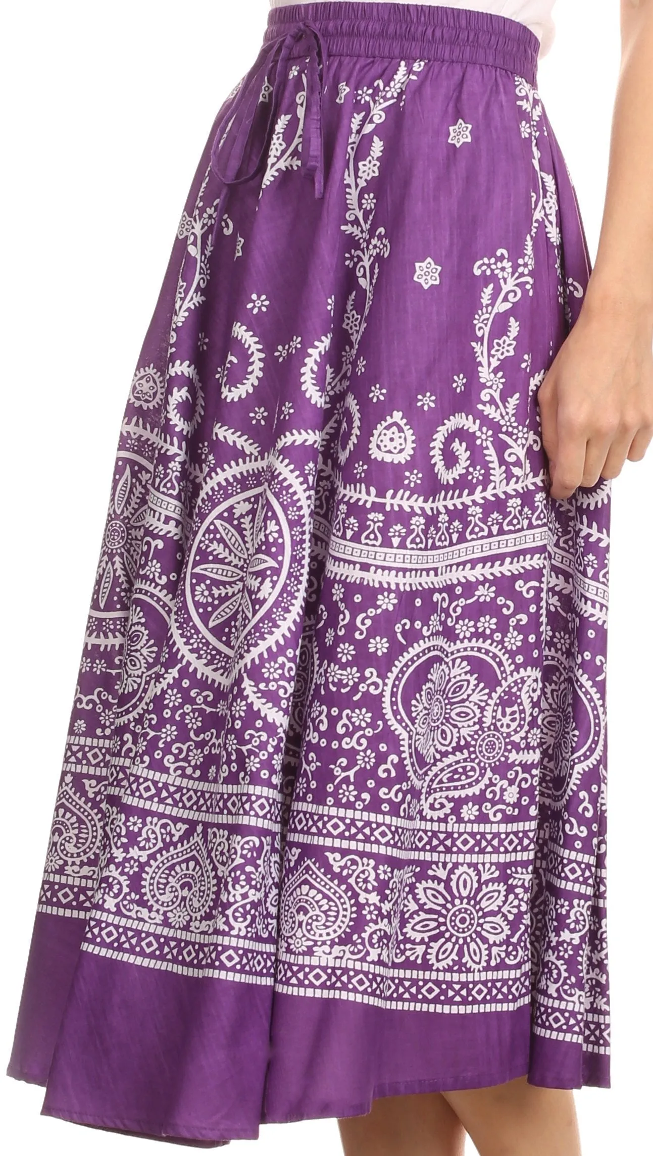 Sakkas Denia Circle Skirt With Floral Printed Designs And Adjustable Waistband