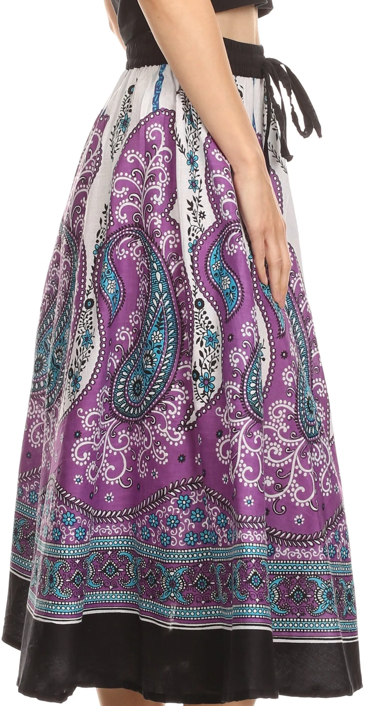 Sakkas Denia Circle Skirt With Floral Printed Designs And Adjustable Waistband