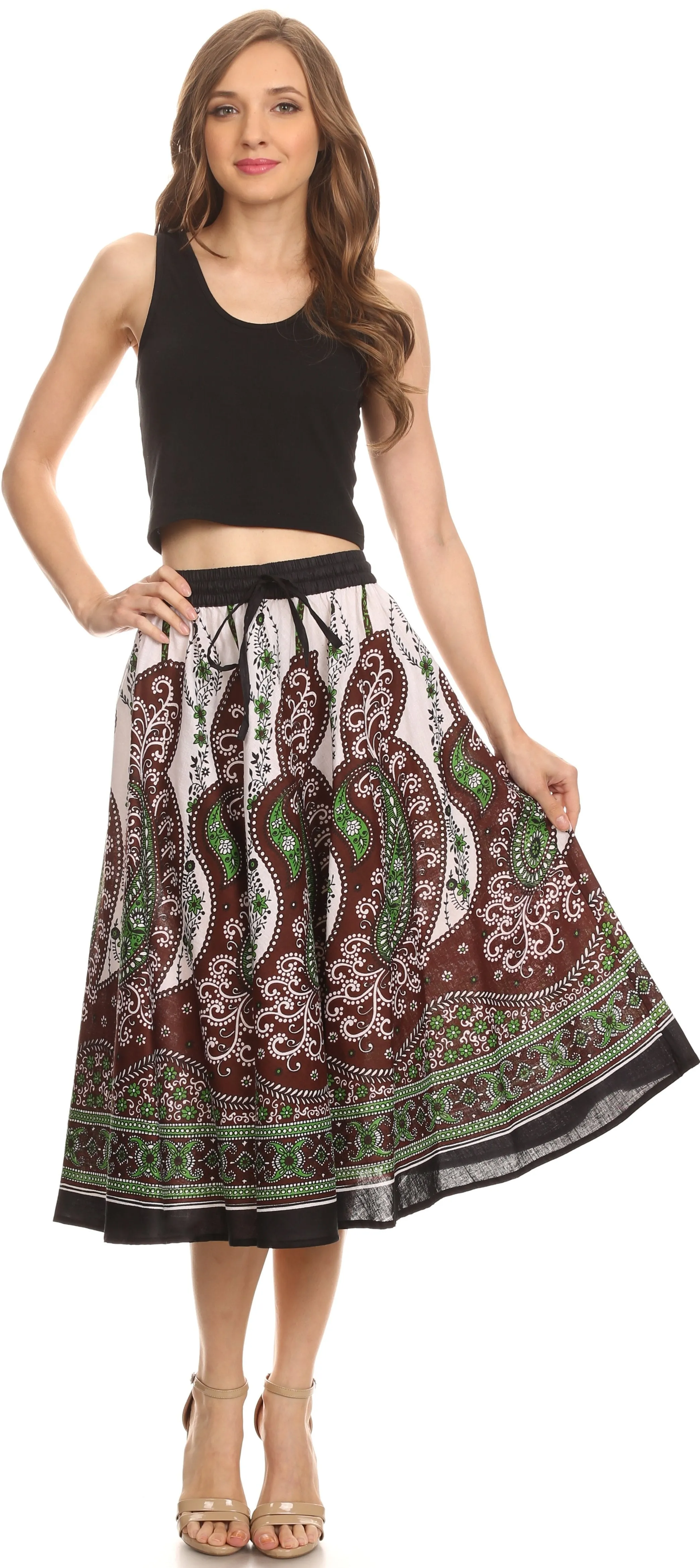 Sakkas Denia Circle Skirt With Floral Printed Designs And Adjustable Waistband