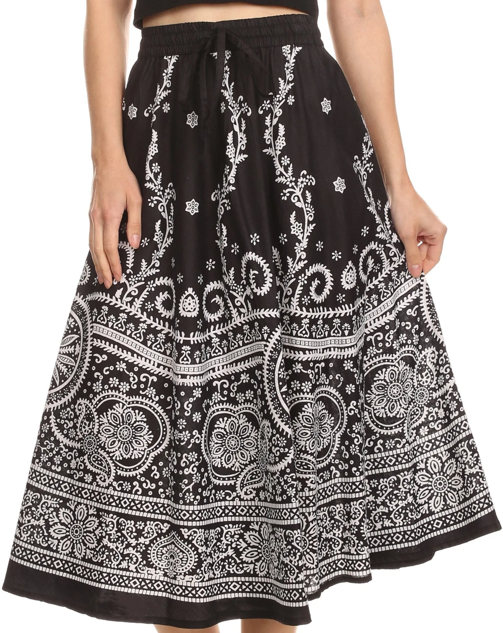 Sakkas Denia Circle Skirt With Floral Printed Designs And Adjustable Waistband