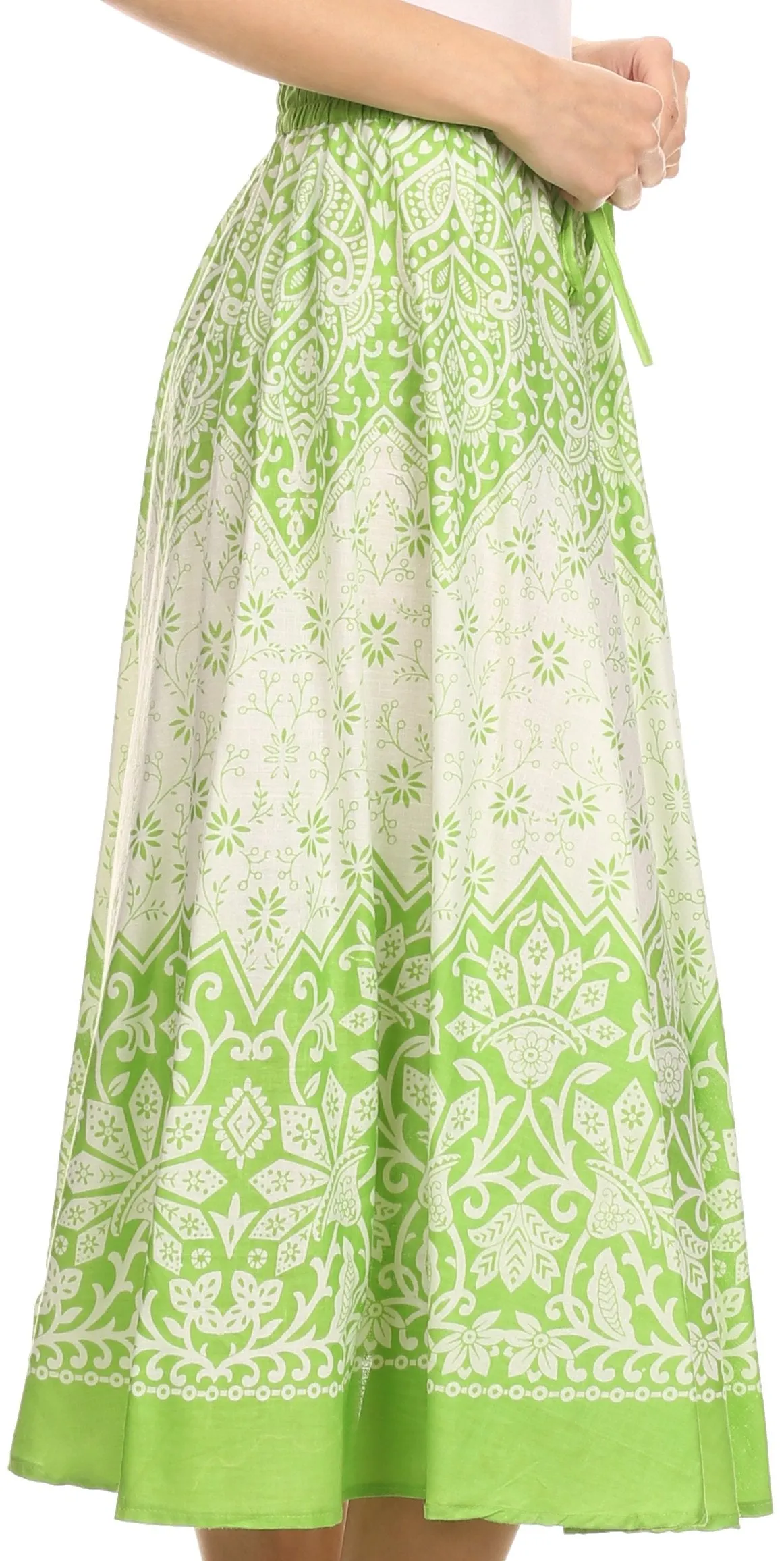 Sakkas Denia Circle Skirt With Floral Printed Designs And Adjustable Waistband