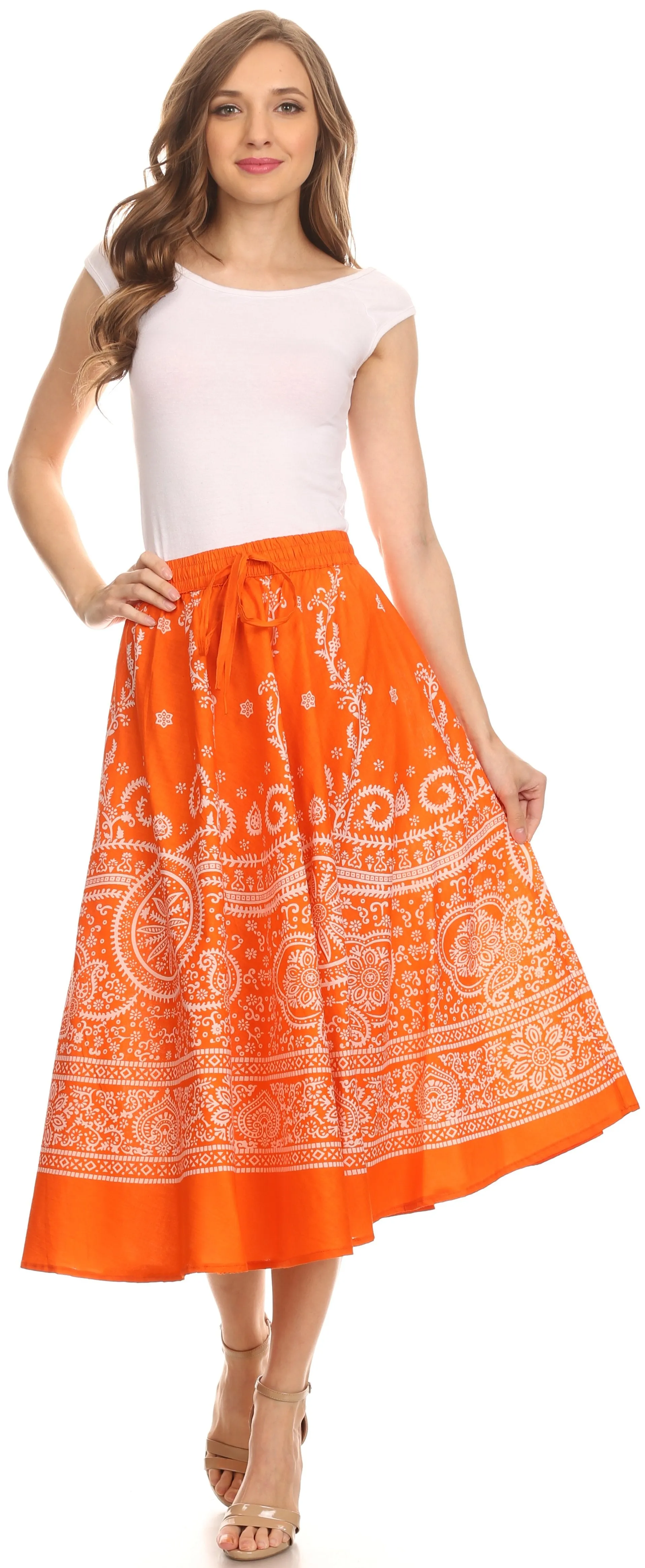 Sakkas Denia Circle Skirt With Floral Printed Designs And Adjustable Waistband