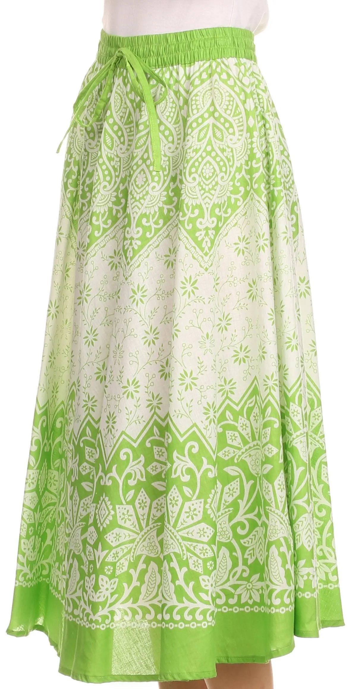 Sakkas Denia Circle Skirt With Floral Printed Designs And Adjustable Waistband