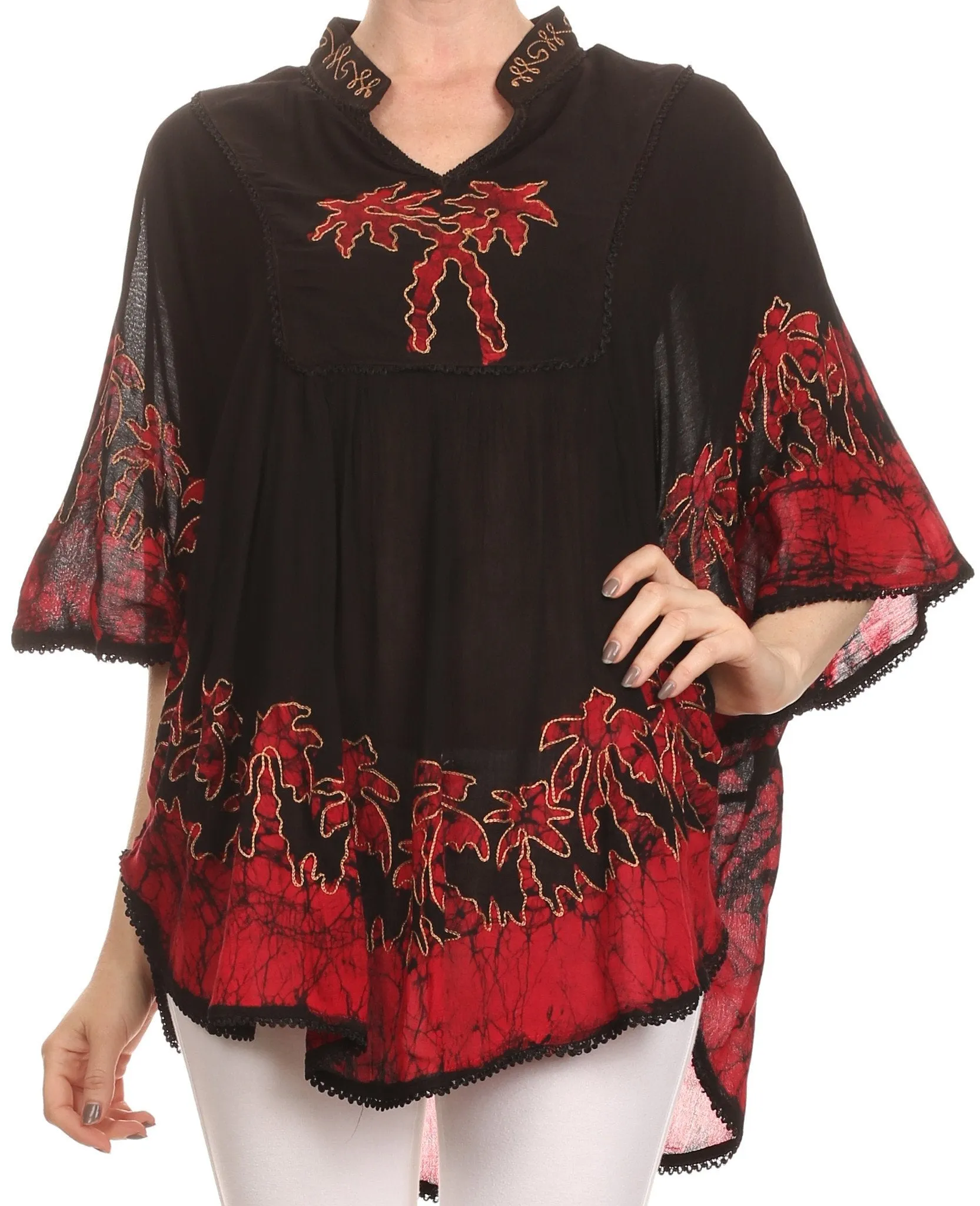 Sakkas Kevitas Long Embroiderd Palm Tree Tie Dye Tunic Blouse Shirt Poncho Top