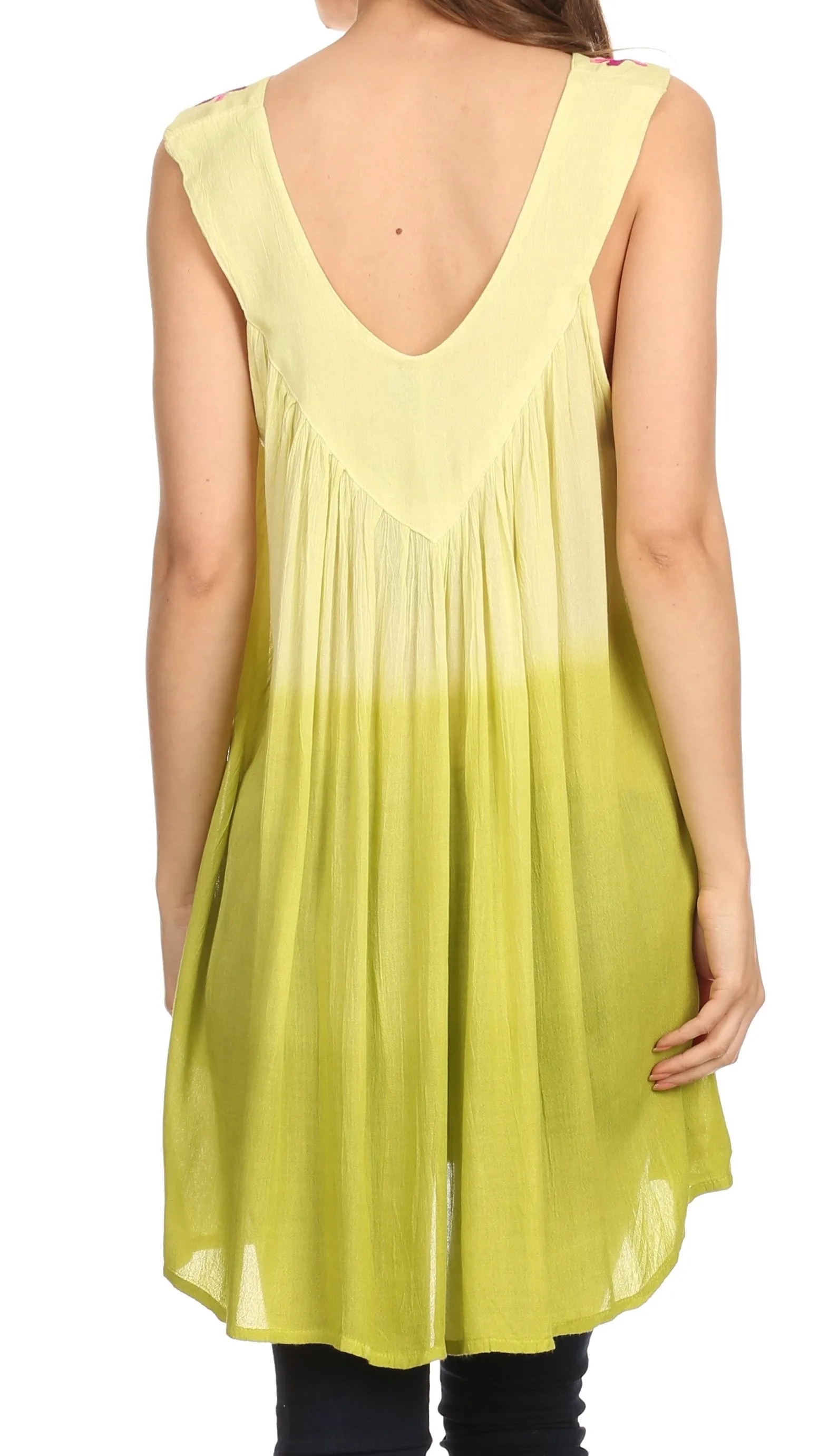 Sakkas Melina Ombre Sleeveless Embroidered V-neck Rayon Top / Blouse