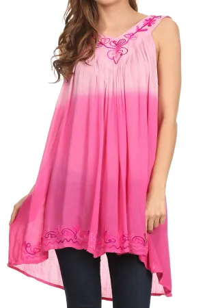 Sakkas Melina Ombre Sleeveless Embroidered V-neck Rayon Top / Blouse