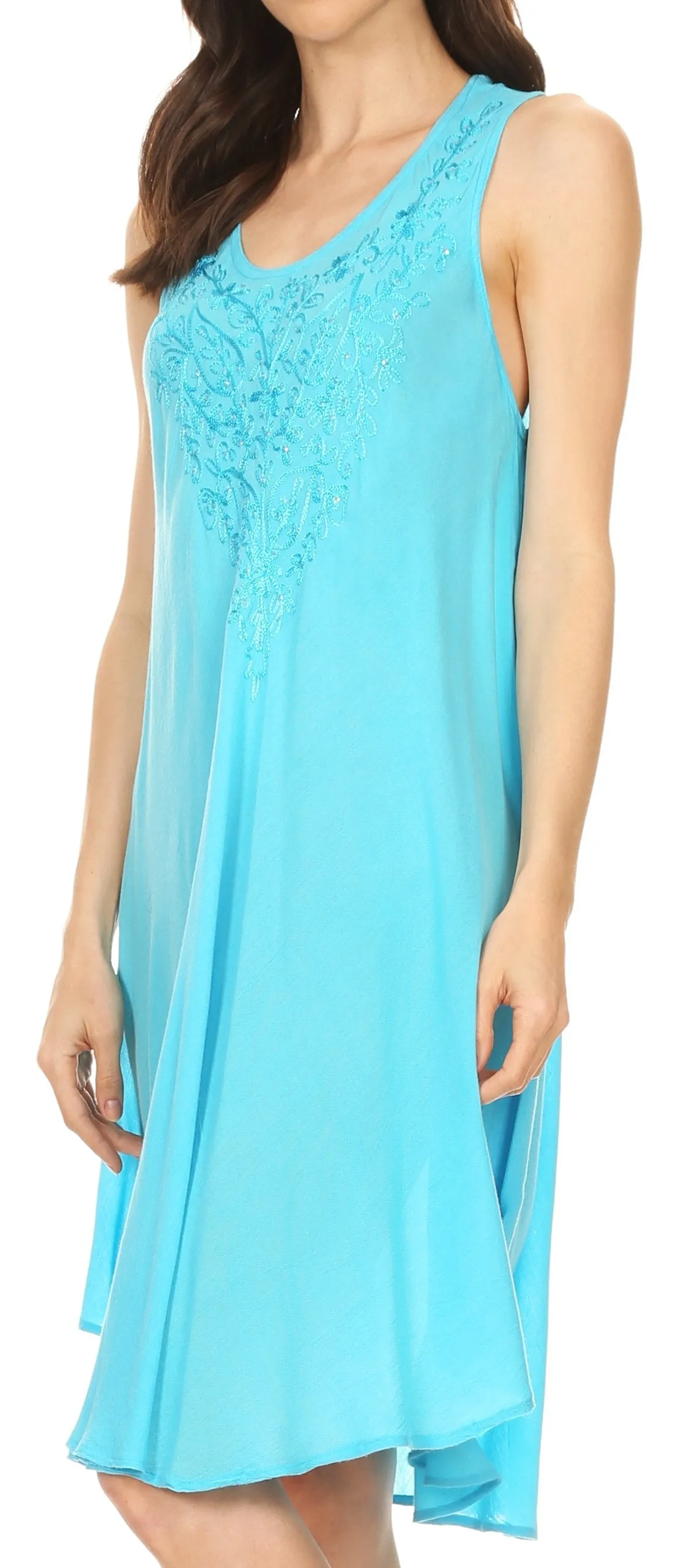 Sakkas Vilaya Short Sleeveless Embroidered Sequin Tank Top Caftan Dress / Cover Up