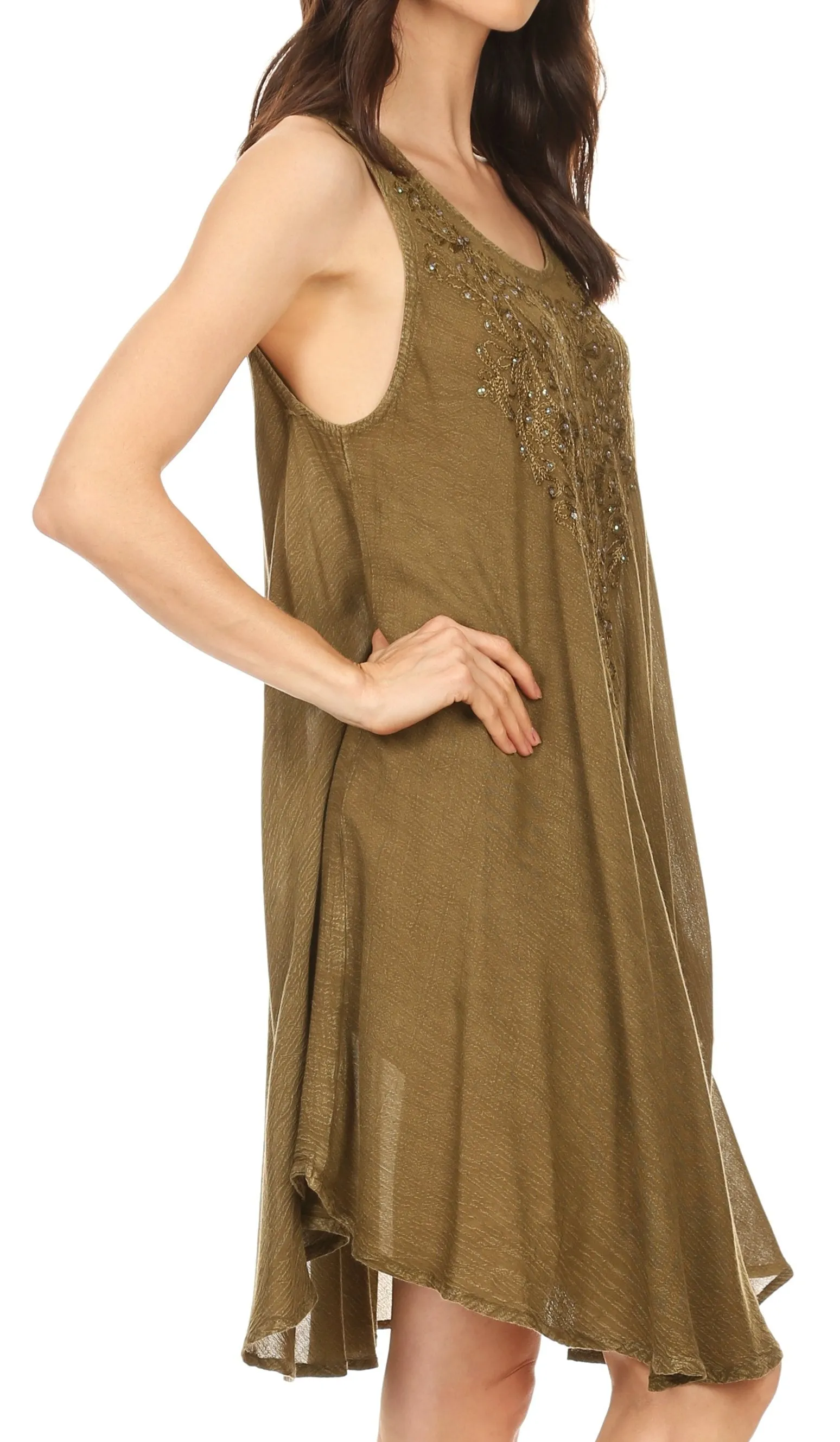 Sakkas Vilaya Short Sleeveless Embroidered Sequin Tank Top Caftan Dress / Cover Up