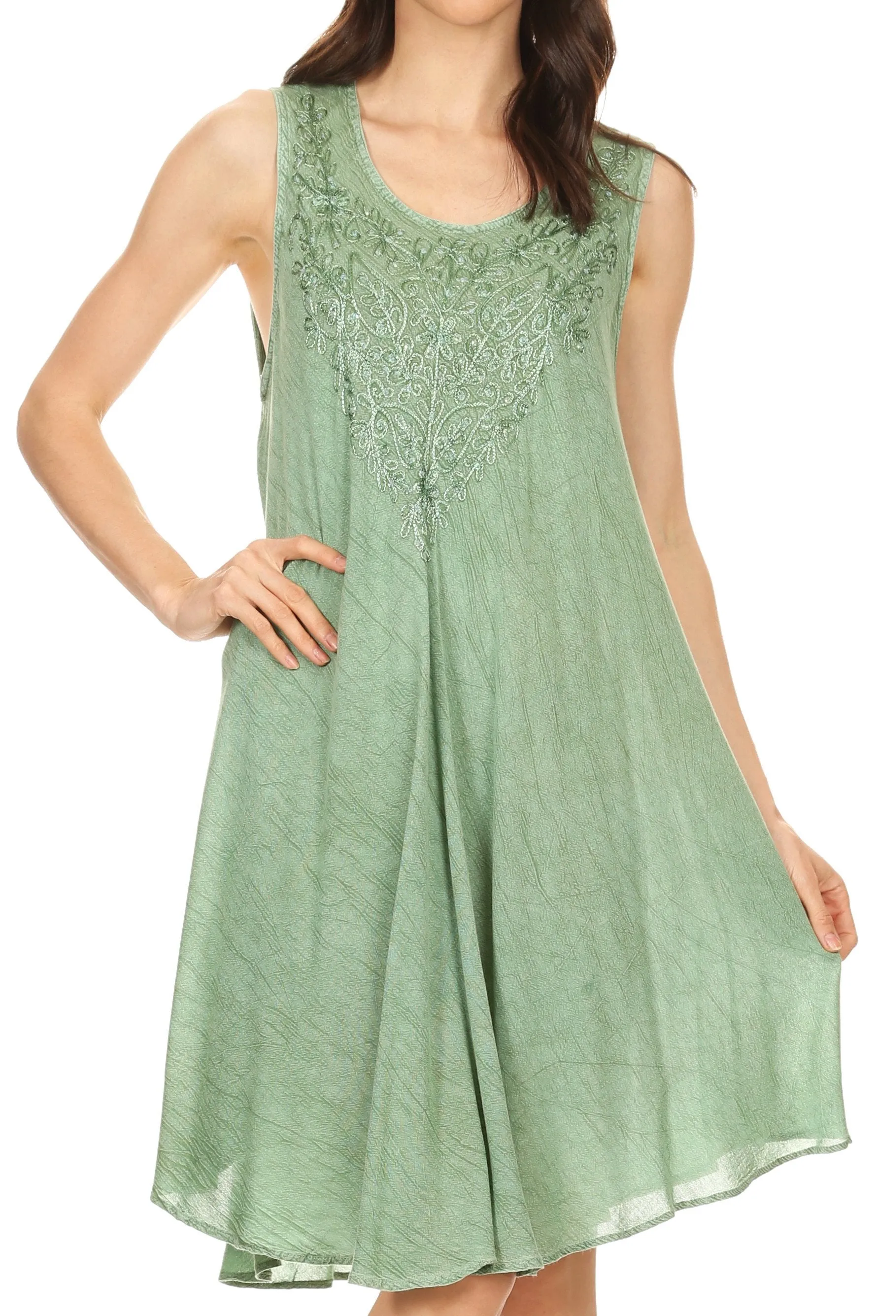 Sakkas Vilaya Short Sleeveless Embroidered Sequin Tank Top Caftan Dress / Cover Up