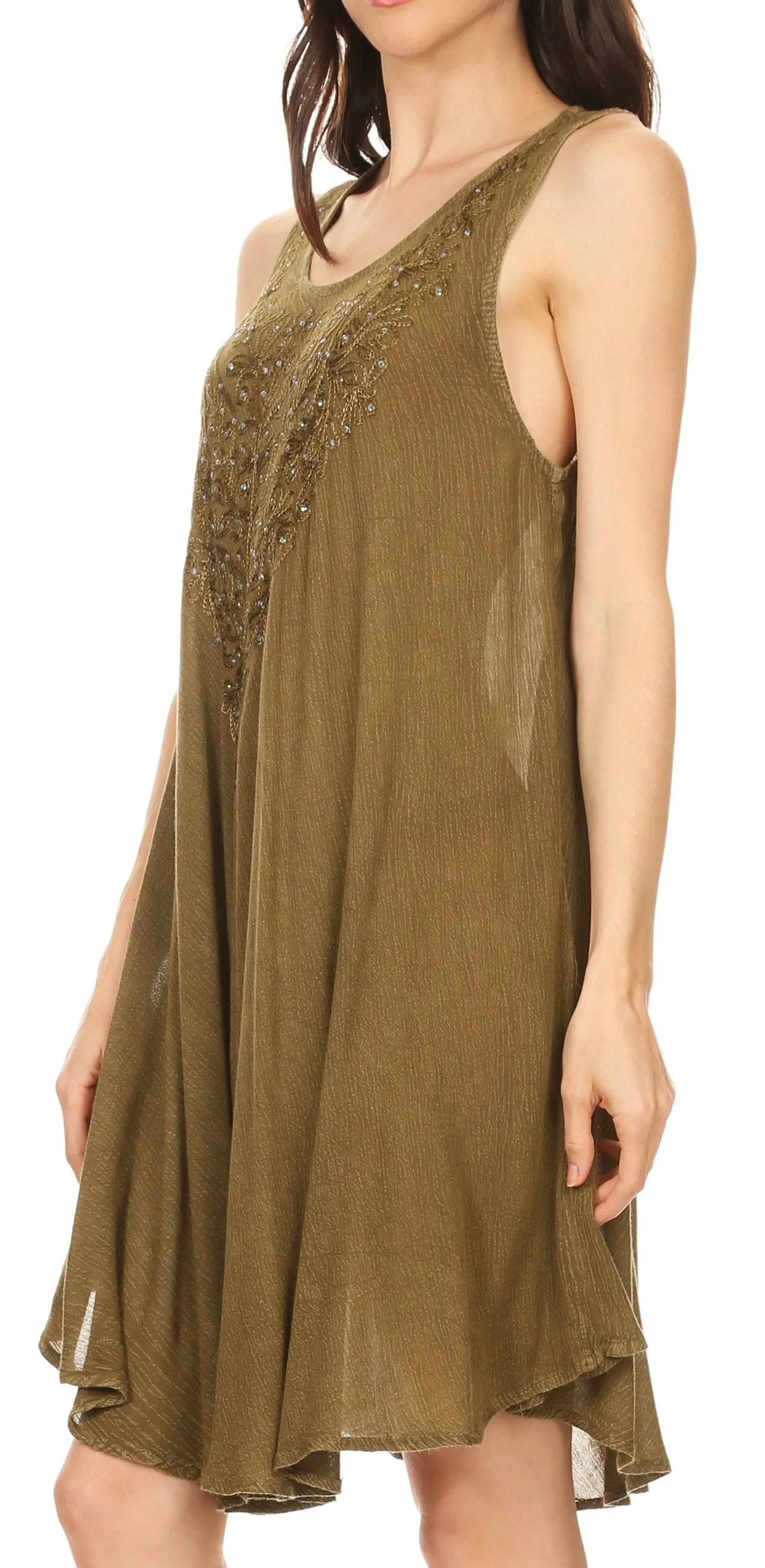 Sakkas Vilaya Short Sleeveless Embroidered Sequin Tank Top Caftan Dress / Cover Up