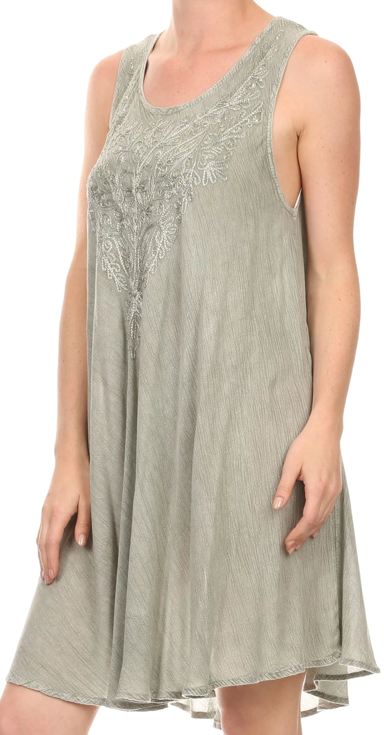 Sakkas Vilaya Short Sleeveless Embroidered Sequin Tank Top Caftan Dress / Cover Up