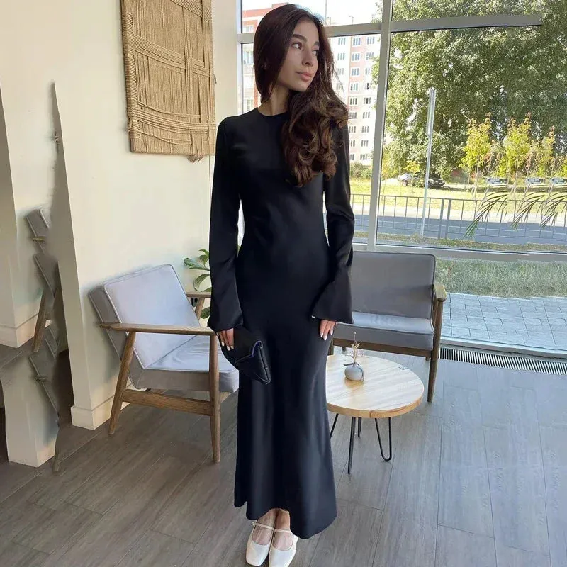 Satin Fashion Slim Maxi Dress For Women Long Sleeve