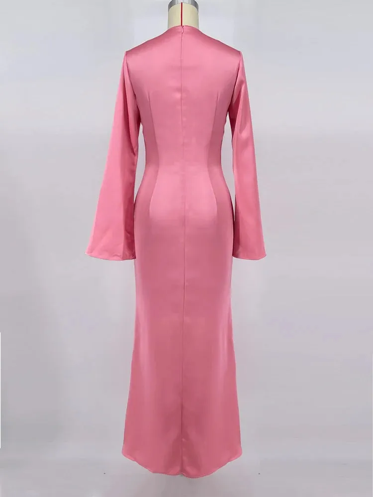 Satin Fashion Slim Maxi Dress For Women Long Sleeve