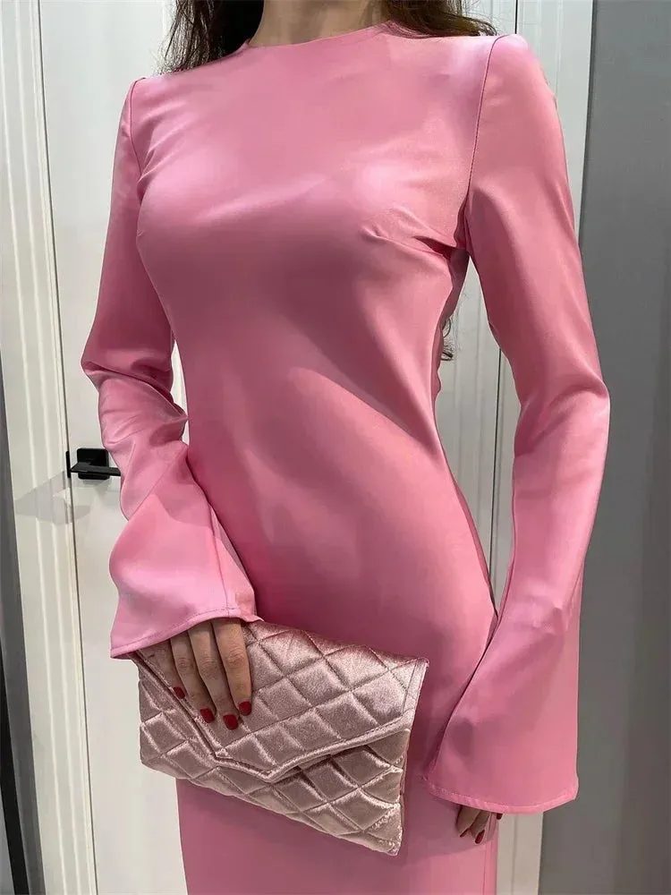 Satin Fashion Slim Maxi Dress For Women Long Sleeve