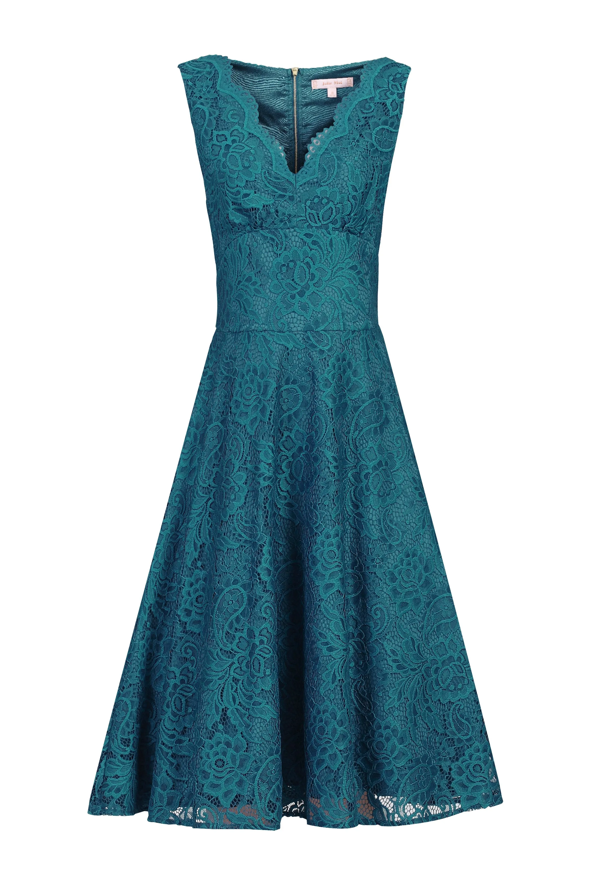 Scalloped Lace Swing Dress, Dark Teal