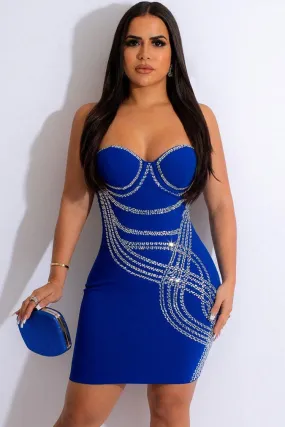 Sexy Rhinestone Trim Sweetheart Sleeveless Bodycon Party Mini Dress - Royal Blue