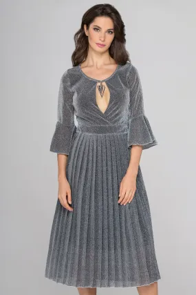 Silver Pleated Midi Dress