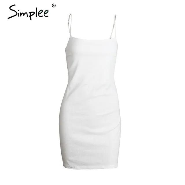 Simplee Backless 2017 beach summer dress women sundress Bow casual linen sexy dress Slim fit bodycon white short dress vestidos