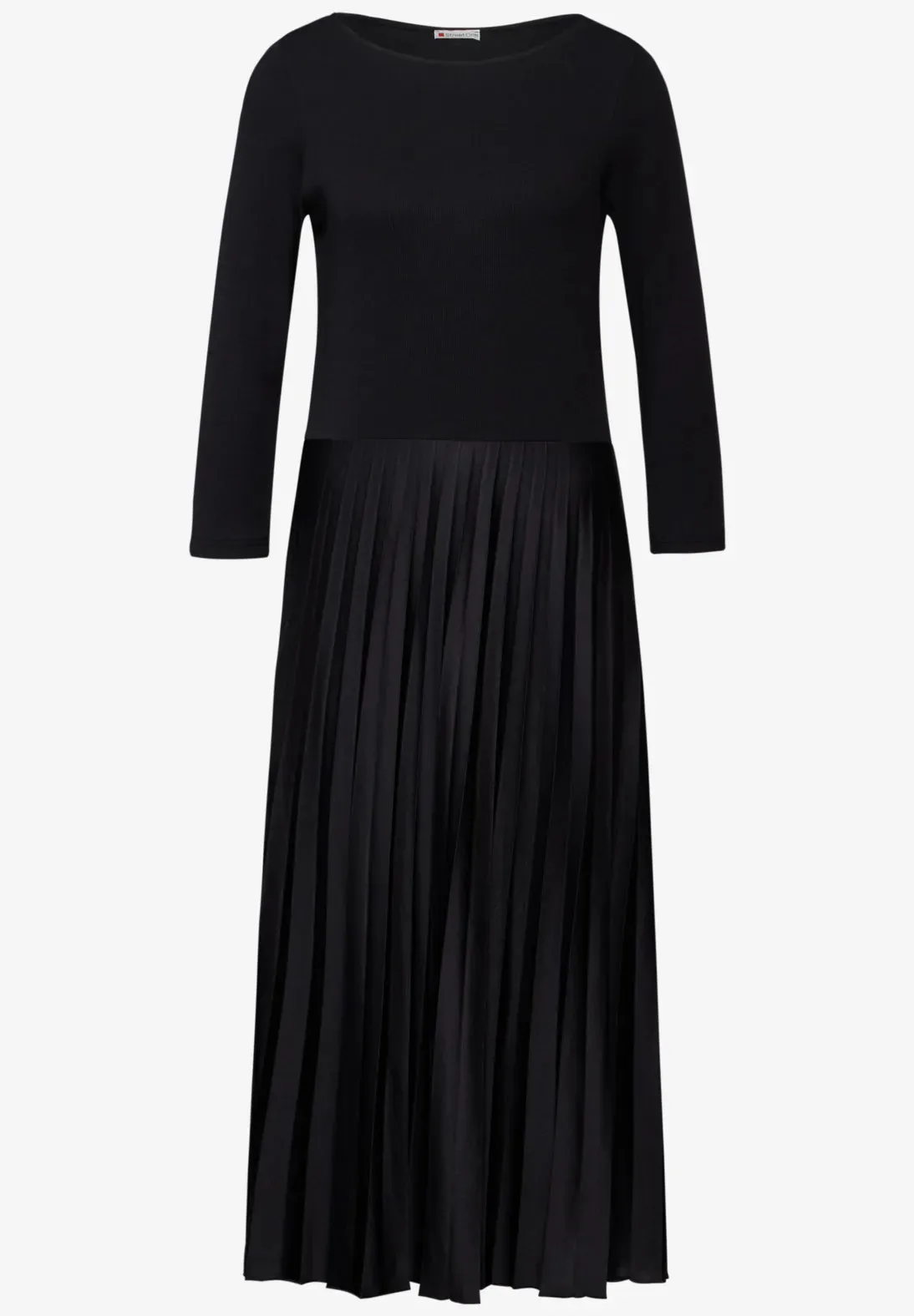 Street One Long Black Pleated Midi Dress with Soft Jersey Body 44225