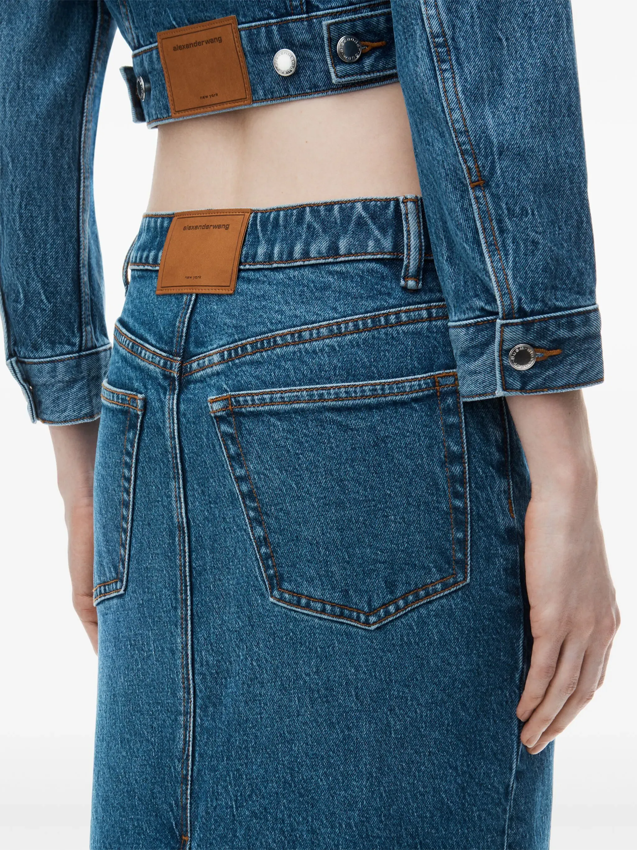 Stretch Denim Midi Skirt