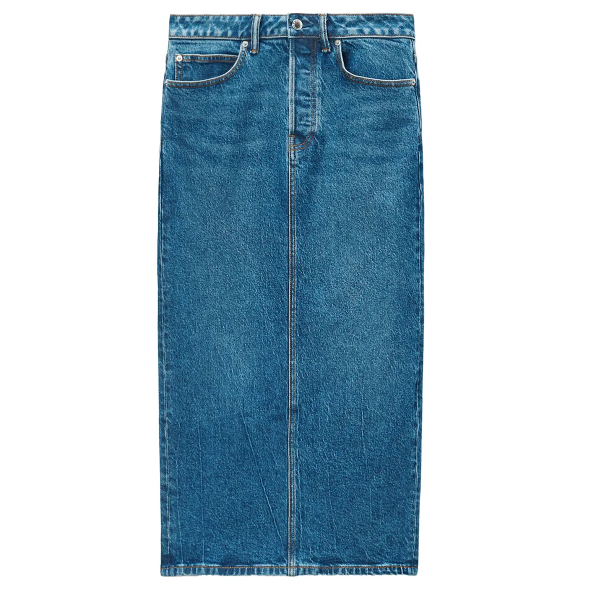 Stretch Denim Midi Skirt