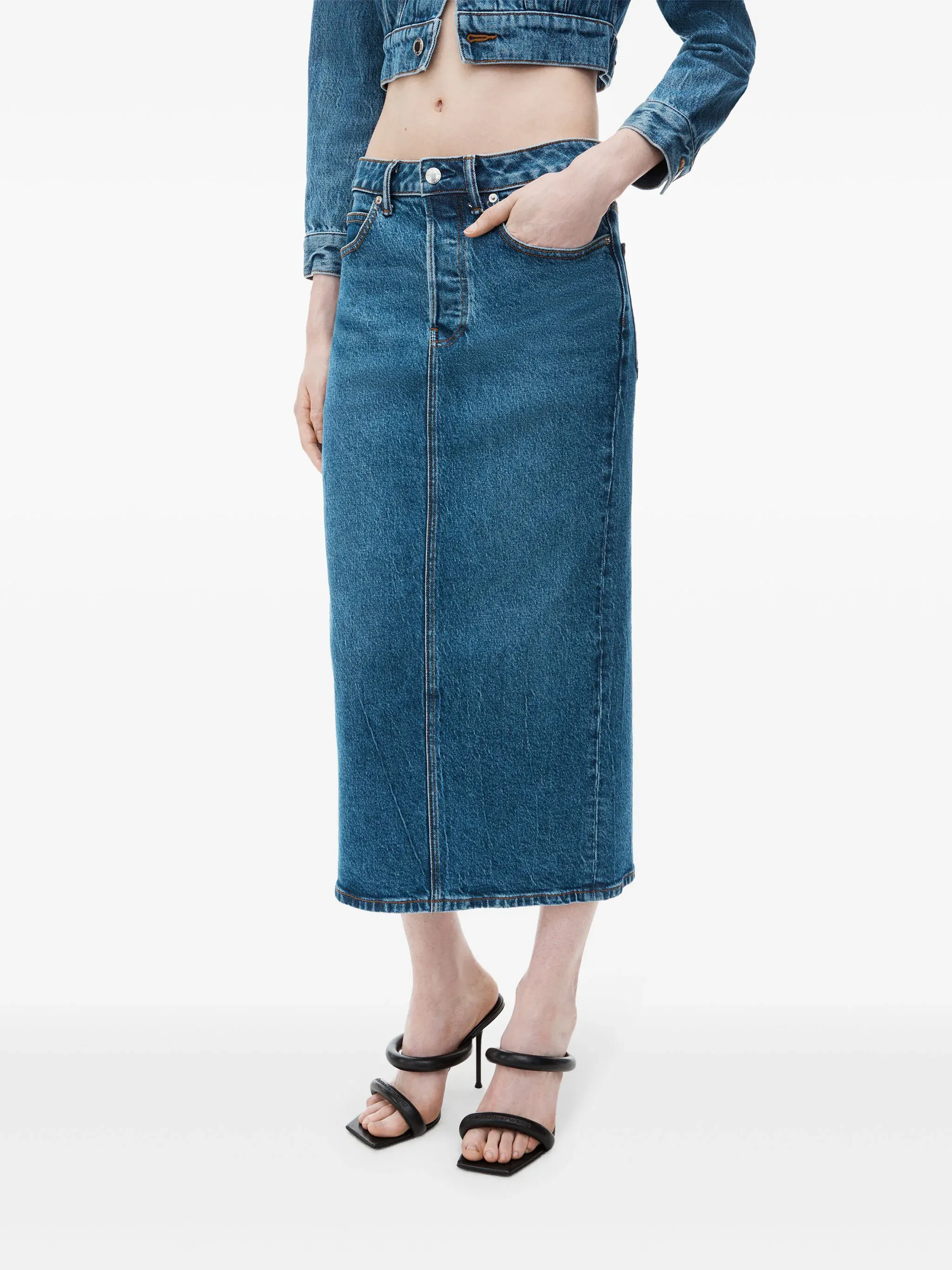 Stretch Denim Midi Skirt