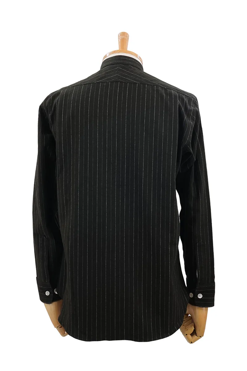 Stripe Band Collar Work Shirt