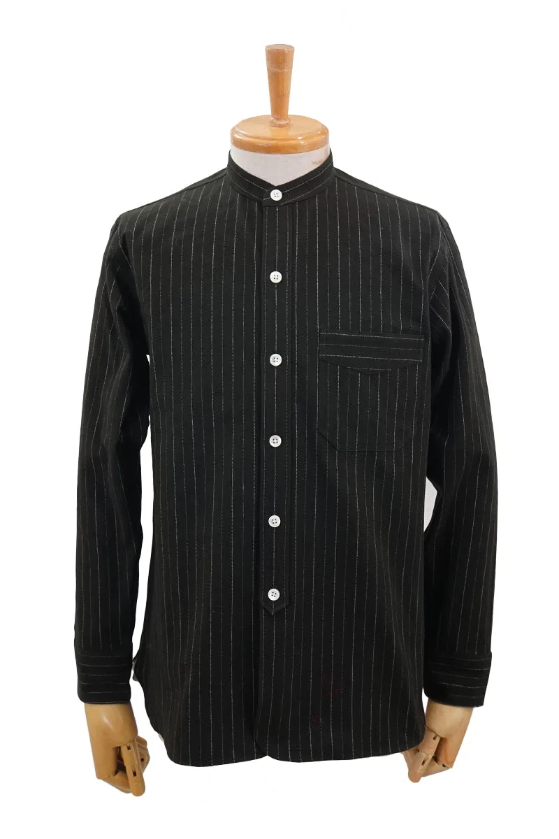 Stripe Band Collar Work Shirt