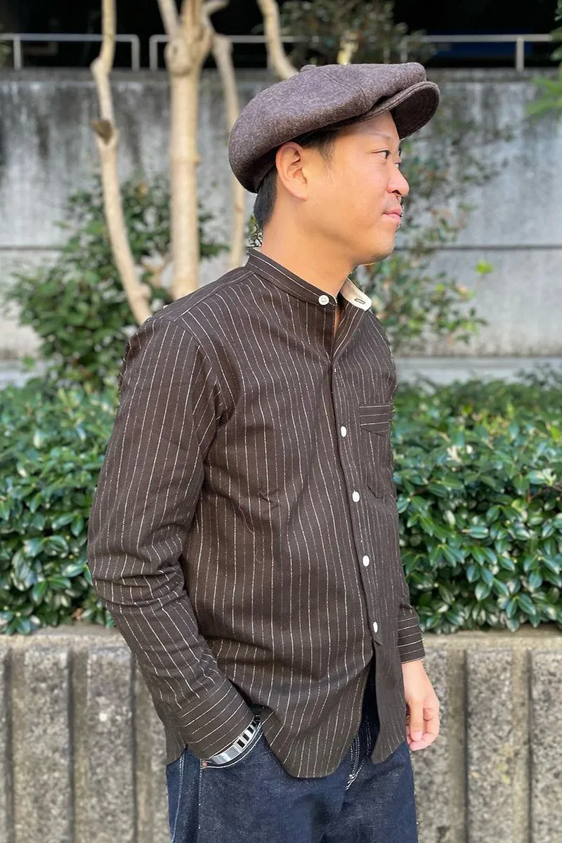 Stripe Band Collar Work Shirt