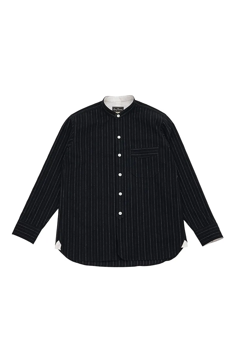 Stripe Band Collar Work Shirt